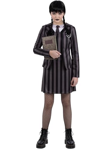 Smiffys Uniforme Scolastica Gotica, Striscia Nera, Abito Scamiciato Con Finta Giacca, Camicia E Cravatta