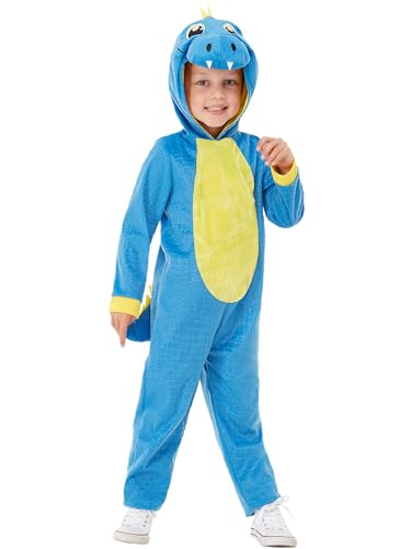 Smiffys Costume Da Dinosauro Per Bambini, Blu, Con Tuta E Cappuccio