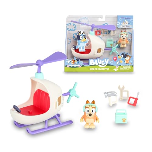 Bluey - Elicottero Di Bingo, Blue Pecorine Veicolo Elicottero Con Accessori Per Pilotare, Figura Di Bingo Con Accessori, Figura E Veicolo Della Serie 