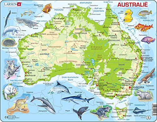 Larsen A31 Mappa Fisica Dell'Australia, Edizione Olandese, Puzzle Incorniciato Con 65 Pezzi