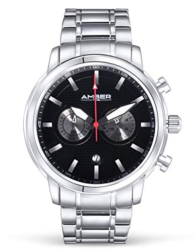 Amber Time Men'S Quartz Chronograph Watch Stainless Steel Band 50M Atl160810-01Bk