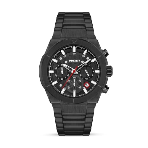 Ducati Dt004 Orologio Cronografo Da Uomo Con Quadrante Nero Testurizzato, Dettagli A Contrasto, Cinturino In Acciaio Inossidabile, Resistente All'Acqu