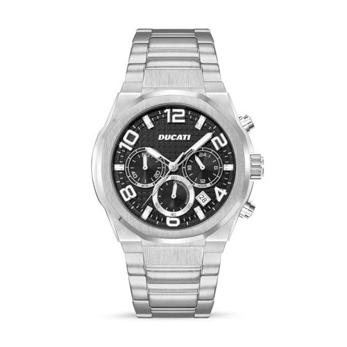 Ducati Dt006 - Orologio Cronografo Da 43,5 Mm, Quadrante Nero Multistrato, Cinturino In Acciaio Inossidabile, Resistente All'Acqua Fino A 50 M, Accent