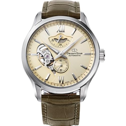 Orient Orologio Da Uomo Con Cinturino In Pelle Dorata Champagne Stella Contemporanea, Re-Av0B10G00B, Marrone, Marrone, Vestito