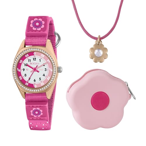 Tikkers Set Regalo Con Orologio, Collana E Borsetta Con Fiore Rosa, Rosa, Fiore