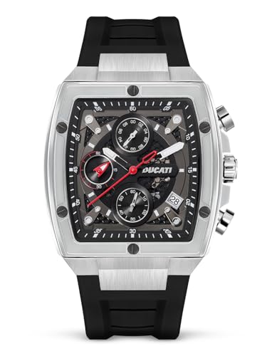 Ducati Dt008 Orologio Cronografo - Quadrante Nero, Cassa Con Dettagli A Vite, Design Multistrato, Cinturino In Silicone Da 40 Mm, Resistente All'Acqua