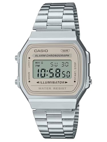 Casio Unisex Vintage A168Wa-8Aydf Quadrante Digitale Marrone Cinturino In Acciaio Inossidabile Argento D332