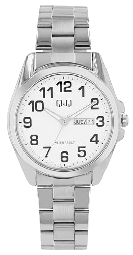 Q&Q A05A-002Py - Orologio Da Uomo In Acciaio Inox, Con Lancette Luminose, Con Data, Analogico, Al Quarzo, Argento