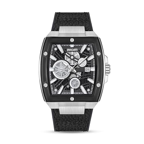 Ducati Dt002 Orologio Da Polso Da Uomo, Design Industriale, Cassa Rettangolare Da 40 Mm, Quadrante Nero Semitrasparente, 3 Lancette E Data, Impermeabi