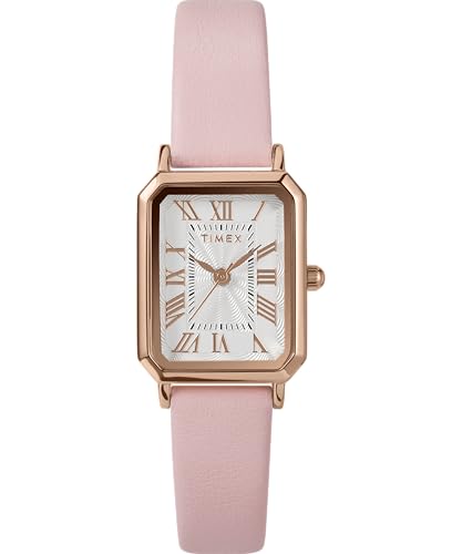 Timex Orologio Da Donna Trend Da 21 Mm, Cinturino In Pelle Rosa, Quadrante Bianco, Cassa Oro Rosa, Tw2Y01100