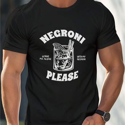 Maglietta con cocktail Negroni "Per favore, lasciami solo con il mio Negroni", maglietta da uomo a girocollo, 220 g/m², per l'estate, in puro cotone,