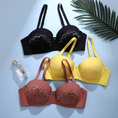 3 pezzi Reggiseni in pizzo, con design per sollevare e far risaltare il seno, per il miglioramento del busto per donne con seno piccolo