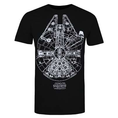 Maglietta nera con stampa Millennium Falcon da uomo