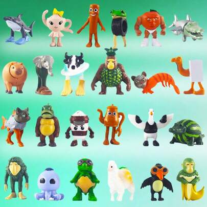 24 pezzi Personaggi a forma di squalo, divertente "Tung Tung Tung Sahur Brainrot", squalo con scarpi sportivi, figure di animali virali di "Brainrot"