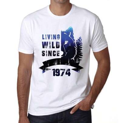 T-shirt da uomo Living Wild Since 1974 – Living Wild Since 1974 – T-shirt grafica 50 anni Idea regalo 50° compleanno Vintage Anno 1974 Novità