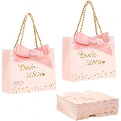Confezione da 50 sacchetti regalo di ringraziamento con fiocco, piccoli sacchetti regalo di ringraziamento rosa, mini sacchetti regalo di carta per fe
