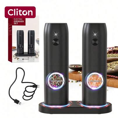 Set di macine elettriche per sale e pepe ricaricabili - senza batterie necessarie - macina sale e pepe automatica, regolabile per la granulometria, lu