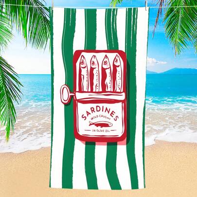 1 pezzo Telo da spiaggia asciugatura rapida a sardine - morbido, assorbente, leggero con divertente design a scatola di sardine - perfetto per nuoto,