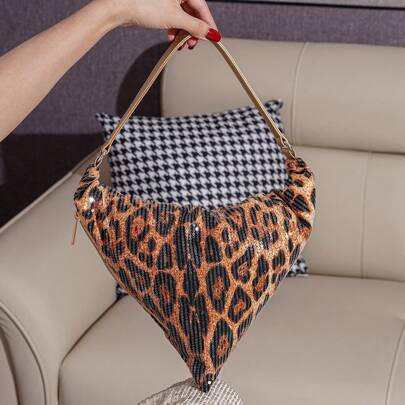 Nuova borsa a tracolla di forma triangolare con stampa leopardata alla moda, clutch elegante unico per donna, perfetta per uscite, club, shopping, app