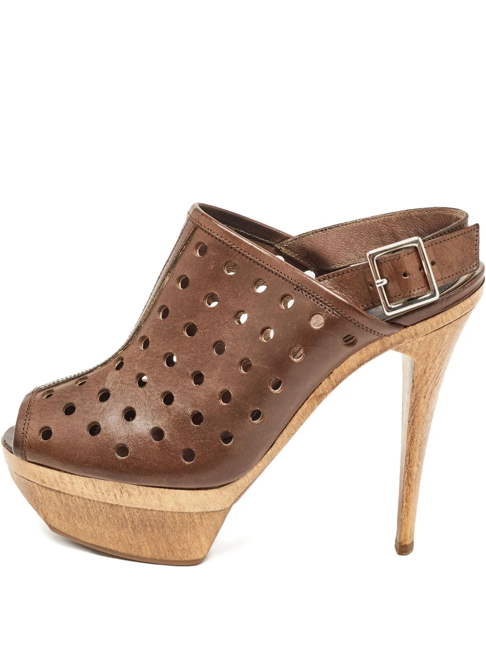 Marni Pre-Owned 135mm perforated wood-platform sandals - Marrone
