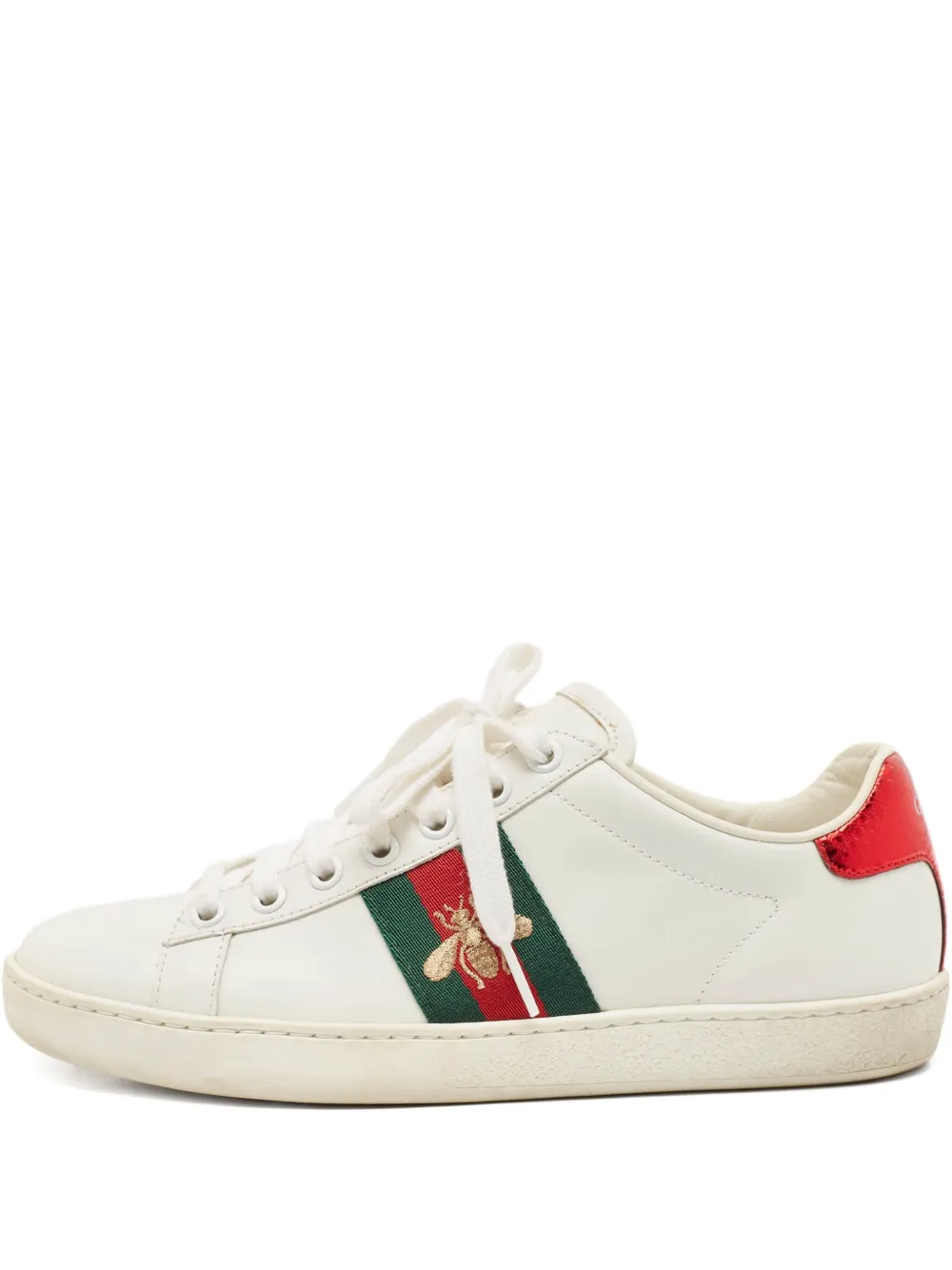 Gucci Pre-Owned Ace Web-stripe leather sneakers - Bianco