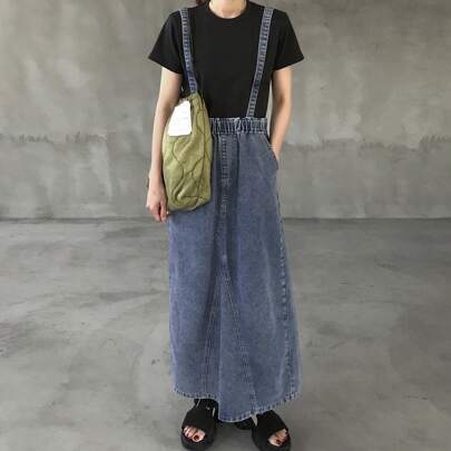 Vestito pinafore in jeans lavato casual da donna