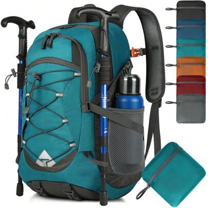 Zaino Trekking 40 Litri, Zaino Ultraleggero Pieghevole, Impermeabile Zaino da Viaggio per Uomo/Donna, Zaino da Trekking con Strisce Riflettenti, Zaino