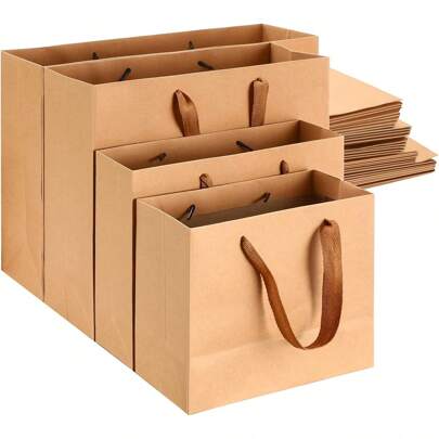 10 pezzi Sacchetti regalo in carta kraft con manici, 4 diverse misure, sacchetti da regalo con manici in tessuto, sacchetti per dolci, buste per shopp