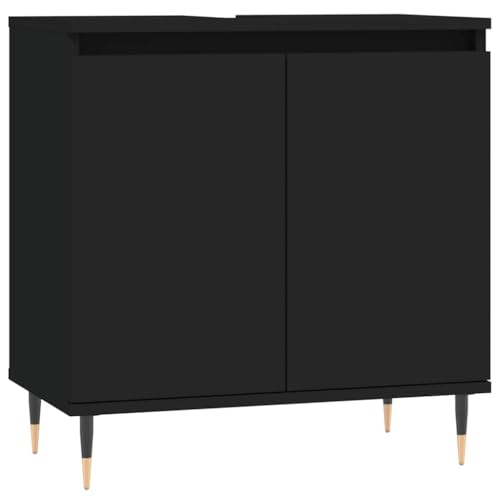 Vidaxl Armoire De Salle De Bain, Colonne Avec 2 Compartiments Et Étagère, Meuble De Rangement Avec Pieds Toilette, Moderne, Noir Bois D'Ingénierie