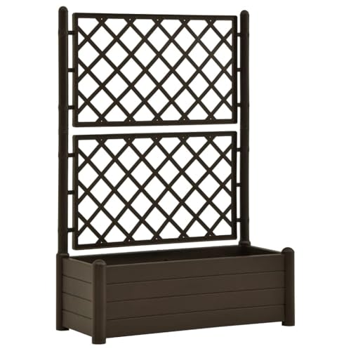 Vidaxl Jardinière Avec Treillis De Jardin, Treillage, Treillis, Jardinière Surélevée - 100 X 43 X 142 Cm - En Polypropylène - Moka