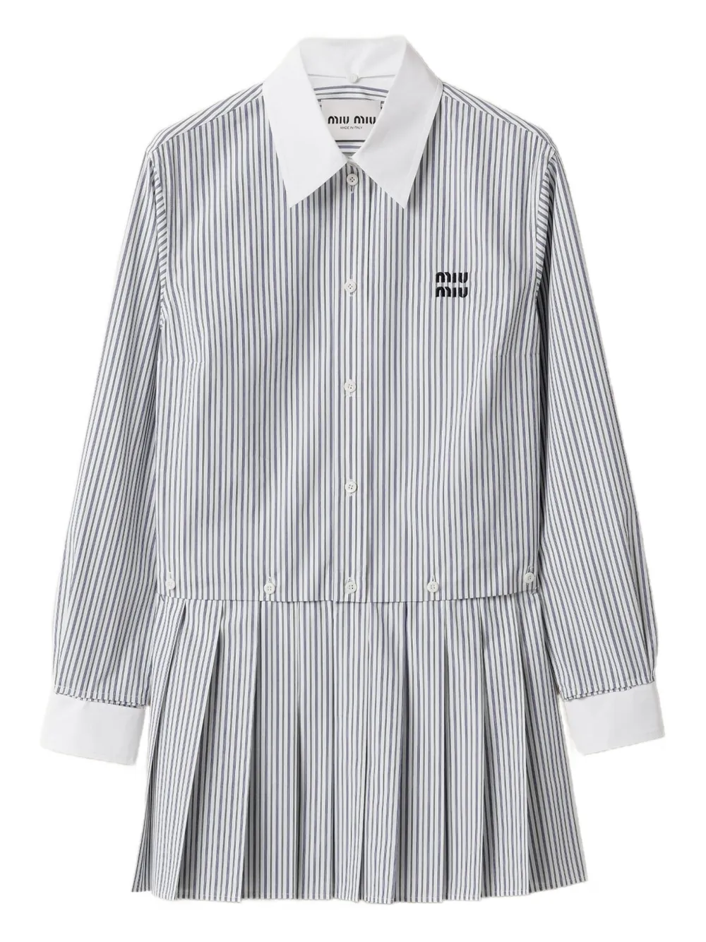 Miu Miu pleated striped mini shirt dress - Bianco