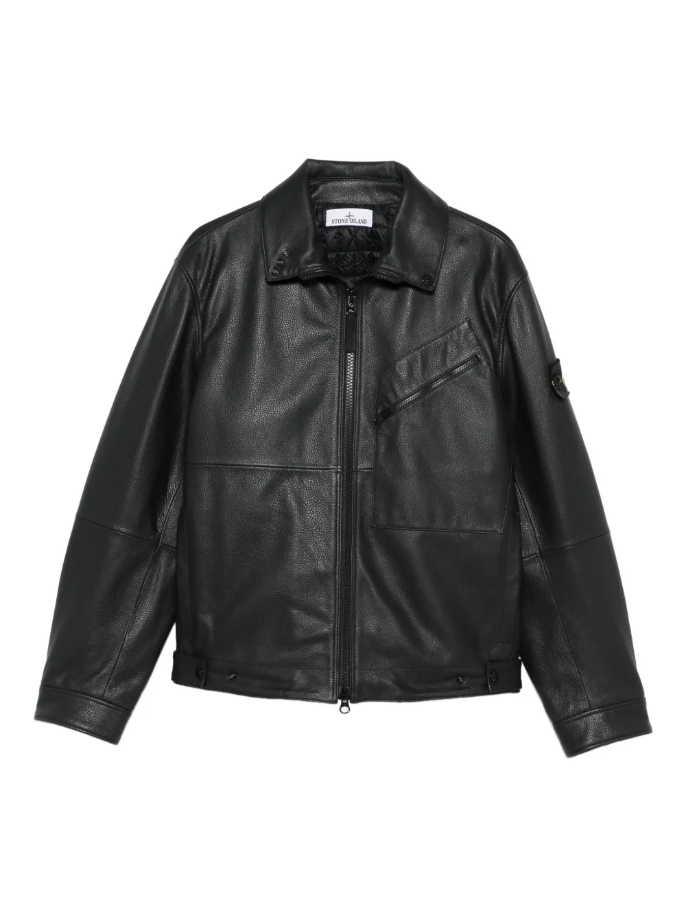 Stone Island panelled zip-fastening leather jacket - Nero