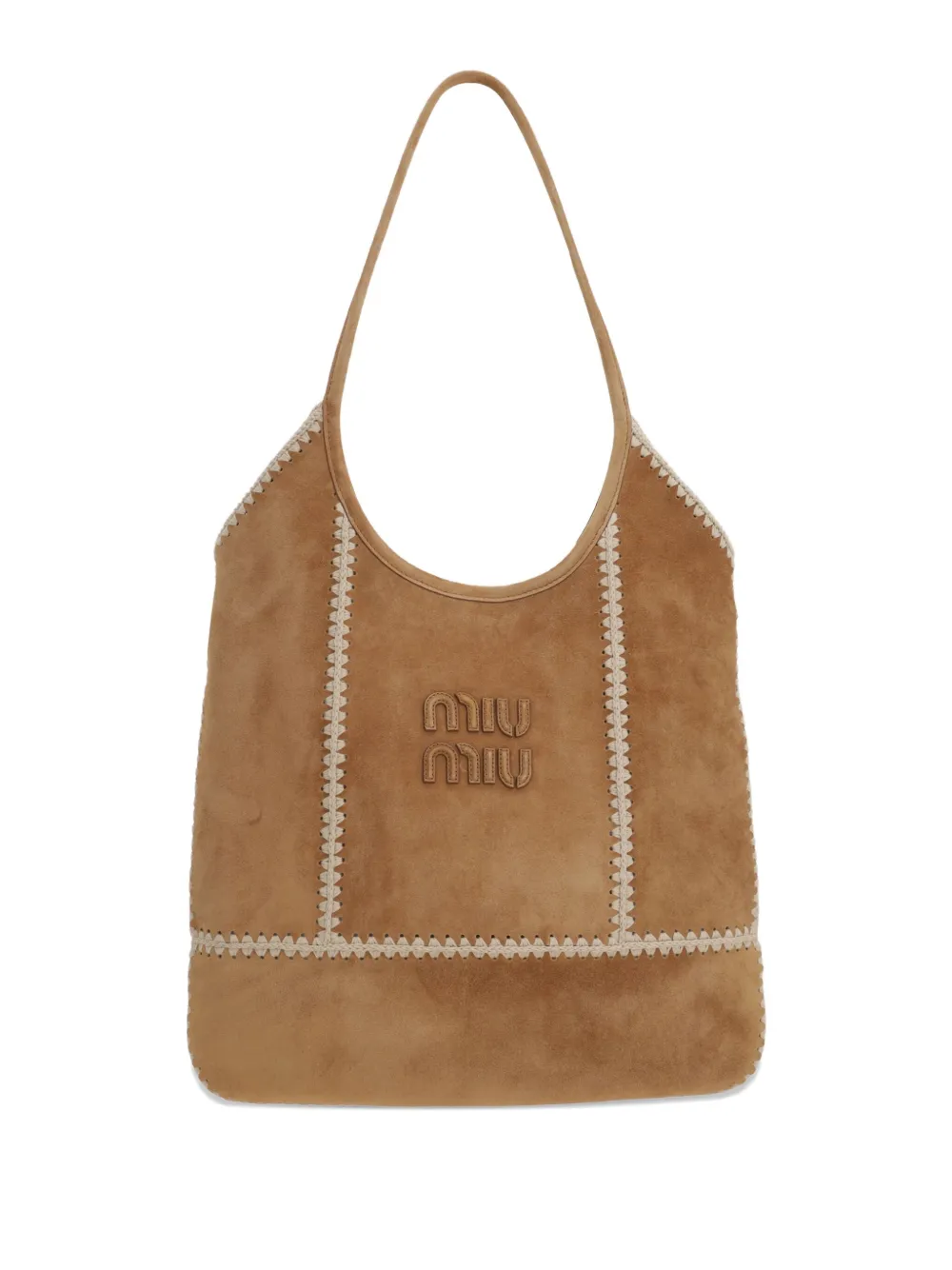 Miu Miu crochet-trimmed suede shoulder bag - Marrone