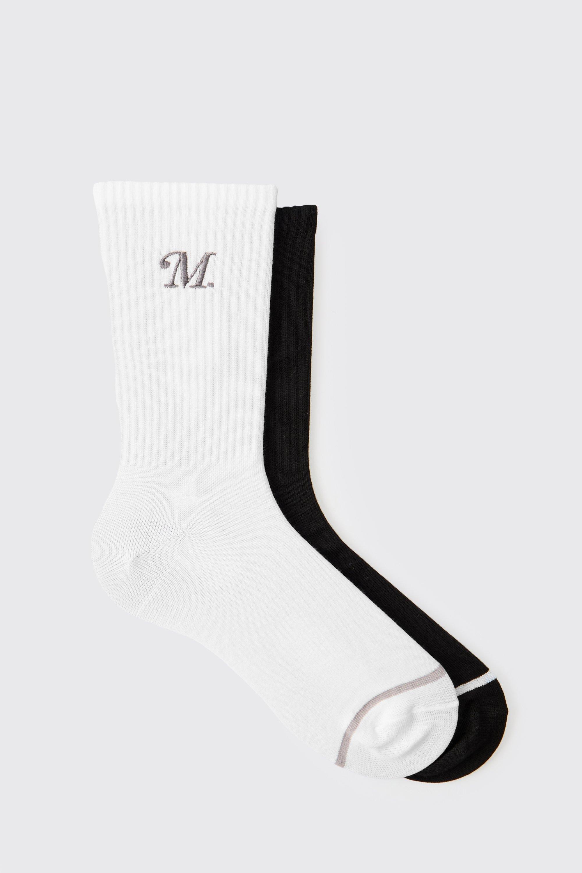 Multi 2 Pack M Embroidered Sport Socks, Multi