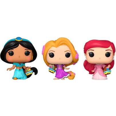 | Blister con 3 personaggi Carrot Pocket Pop Disney Princezny Rapunzel Ariel Jasmin - Blister per tutti i personaggi colorati - Blister con dettagli r