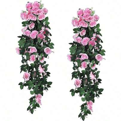 2 Pezzi di Fiori finti appesi, Piante rampicanti di rose artificiali, Fiori finti appesi artificiali per decorazioni da matrimonio e pareti (Rosa)