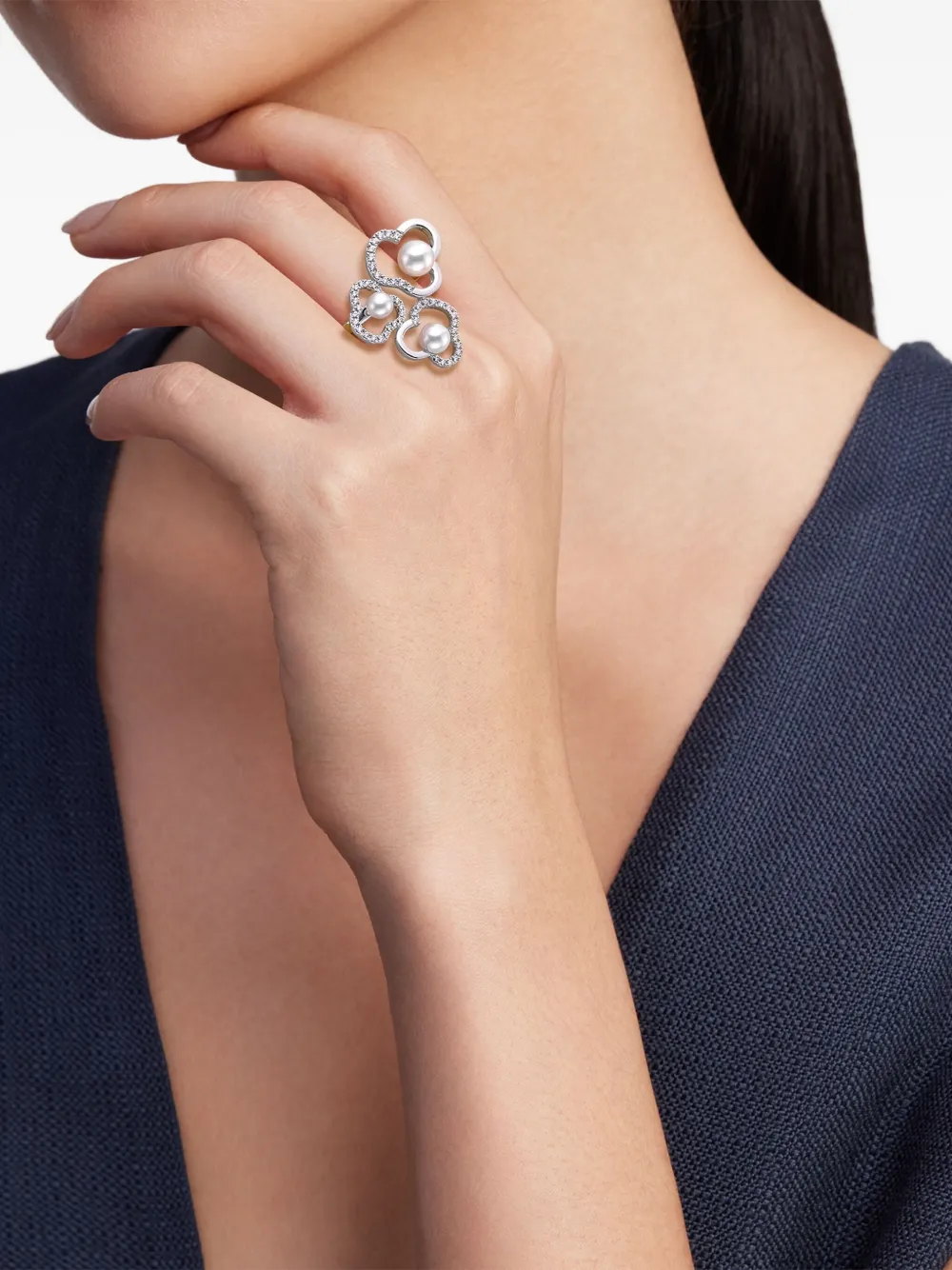 TASAKI 18K rose gold Chants signature akoya pearl and diamonds ring - Argento