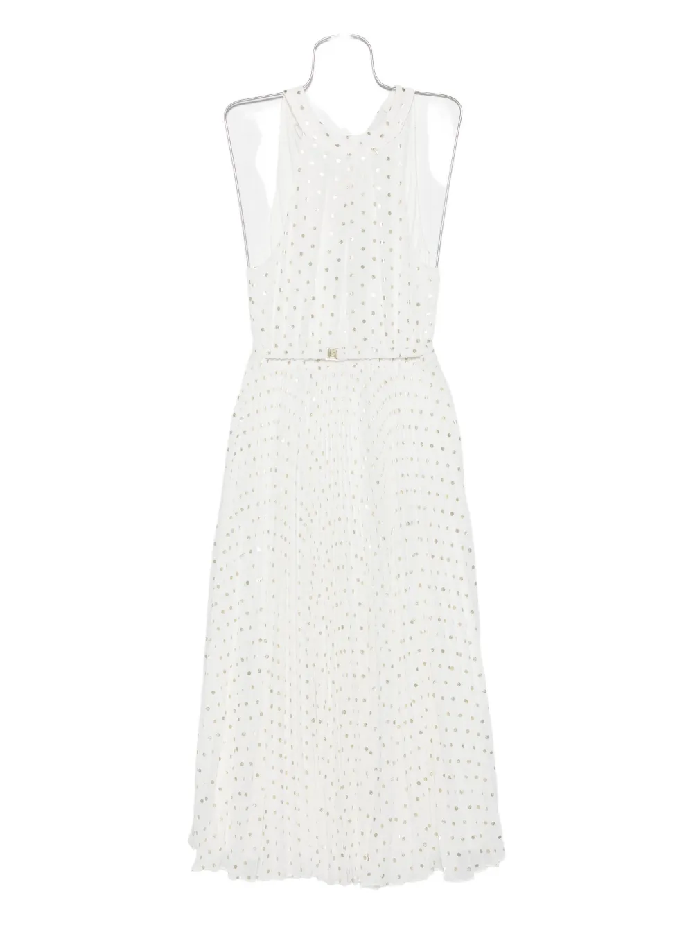 NISSA pleated polka-dot midi dress - Bianco