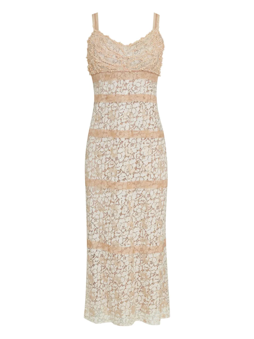 Lethicia Bronstein Melissa lace-panelled embellished midi dress - Toni neutri