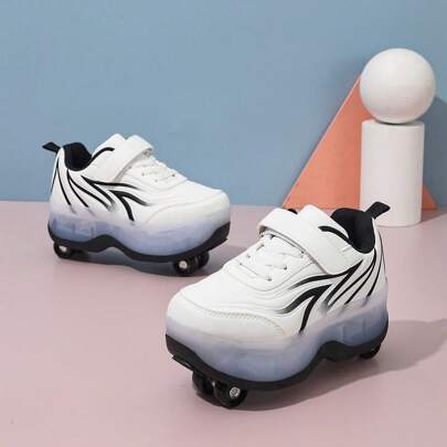 1 coppia di scarpe sportive con rotelle Heelys, nere e bianche, per bambini, con ruote retrattili nascoste, scarpe da pattinaggio a rotelle per ragazz