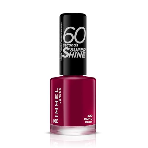 Rimmel London Smalto Unghie 60 Seconds Super Shine - Asciugatura Rapida E Lunga Durata - 320 Rapid Ruby (Rosso Scuro) - 8 Ml