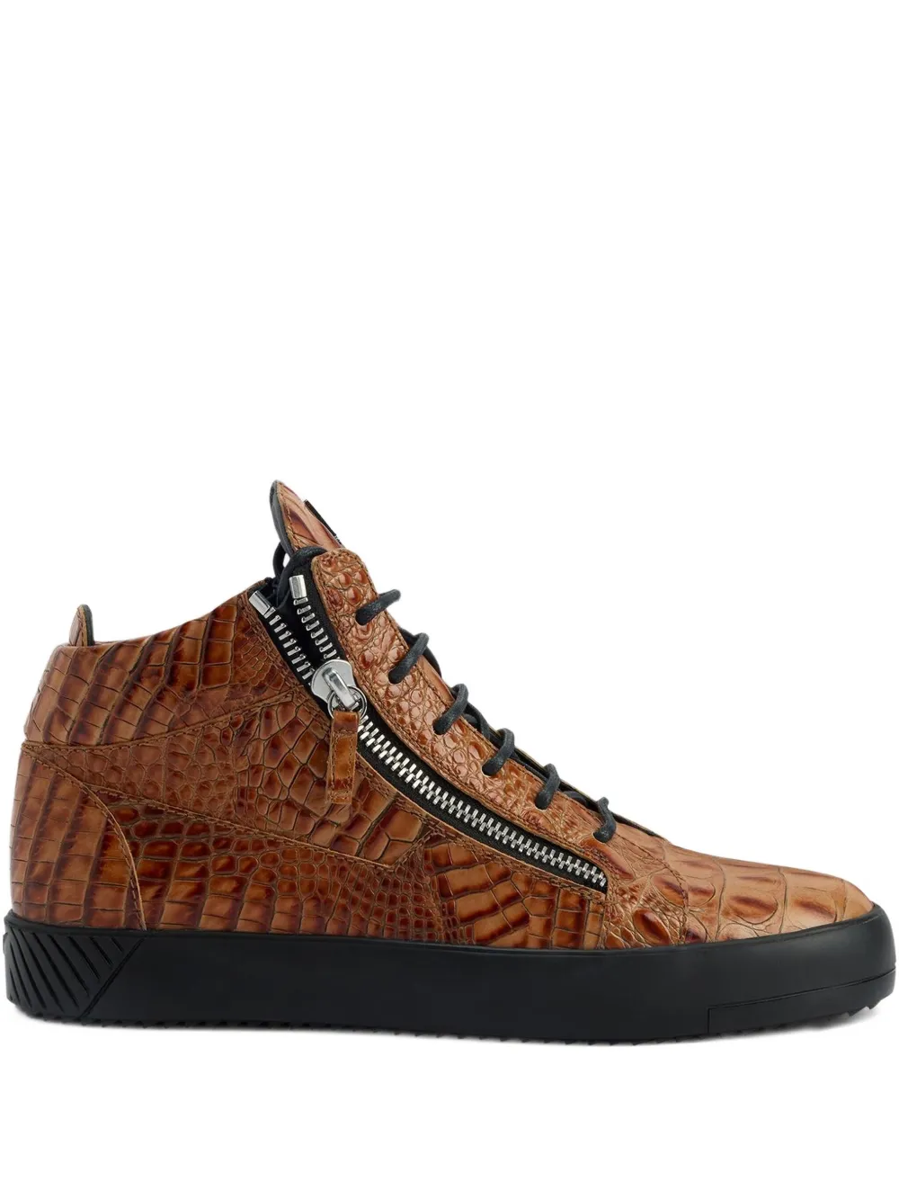 Giuseppe Zanotti Kriss crocodile-effect zip-up trainers - Marrone