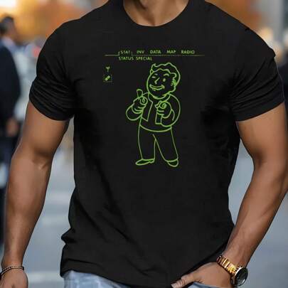Maglietta grafica Fallout Vault Boy, t-shirt estiva da uomo a maniche corte in puro cotone 220 g/m², girocollo (1 pezzo)