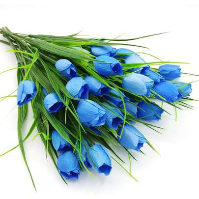 8 mazzi di tulipani artificiali, fiori finti resistenti ai raggi UV, piante verdi in plastica sintetica, arbusti per la casa, il giardino, la veranda,