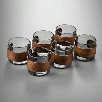 6 pezzi, piccole tazzine da tè in vetro borosilicato di alta qualità, tazzine da tè per uso domestico ed ospiti, con manicotti in legno, tazzine da tè