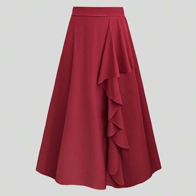 Gonna stile fit-and-flare con volant sul bordo, di taglia grande, elegante
