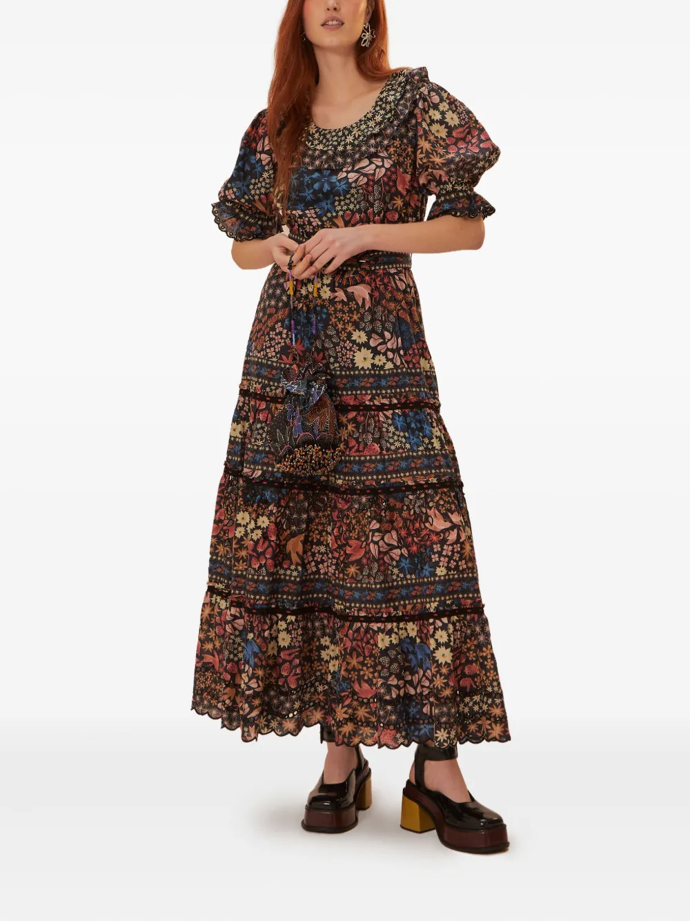 FARM Rio beaded-belt tiered maxi dress - Blu