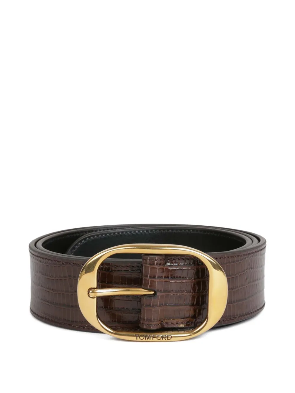 TOM FORD embossed-leather oval-buckle belt - Marrone