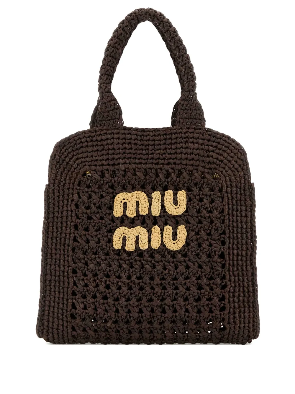 Miu Miu raffia crochet tote bag - Marrone