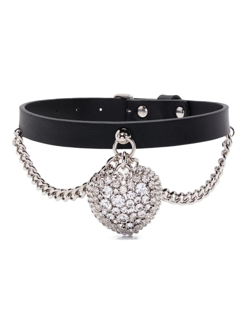 Alessandra Rich heart-pendant leather necklace - Nero